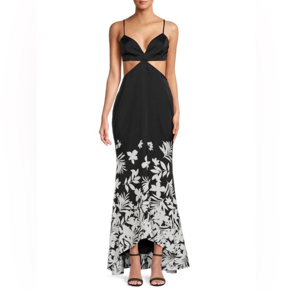 NWT AMUR  Adalia Cut-Out Charmeuse Maxi Dress
Color: BLACK Size: 10